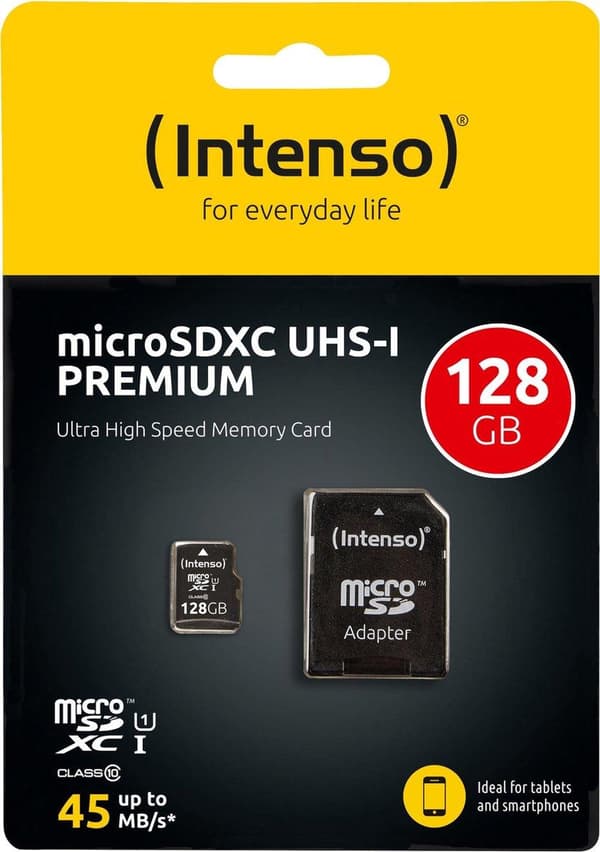 Micro SD hukommelseskort med adapter INTENSO 34234 UHS-I XC Premium Sort