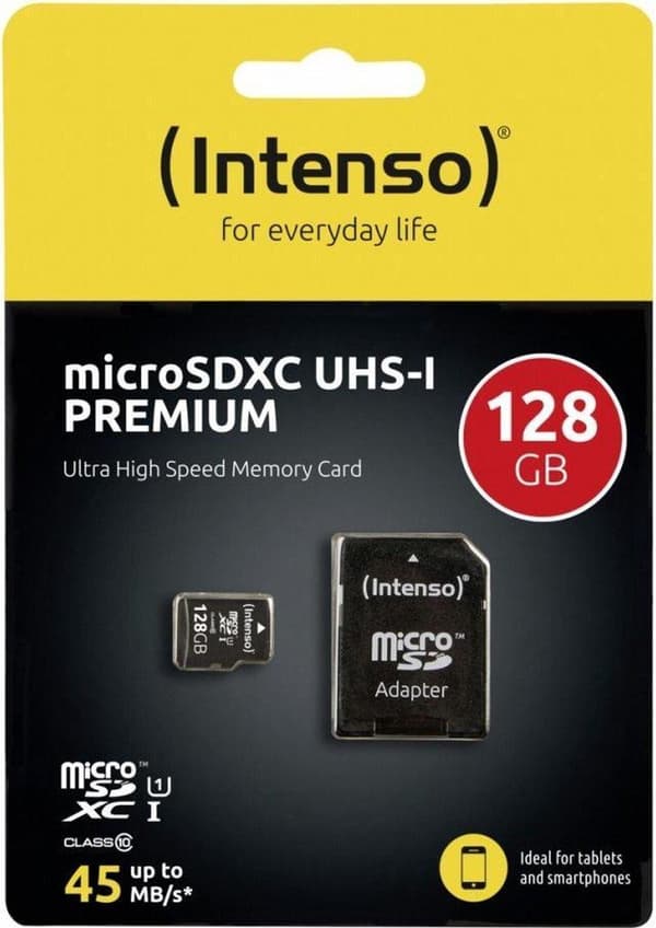 Micro SD hukommelseskort med adapter INTENSO 34234 UHS-I XC Premium Sort