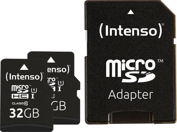 Intenso double pack microSDHC 32GB UHS-I Premium sis. SD-sovitin - suurikapasiteettinen SD (MicroSDHC) -muistikortti, luokka 10 (3423482)