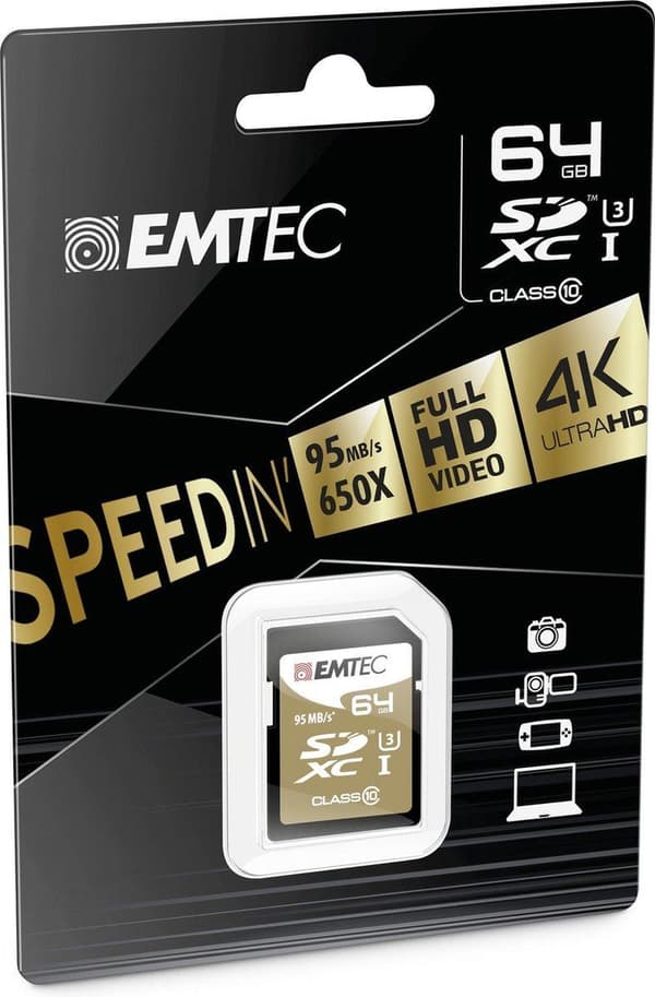 SD-kort EMTEC 64 GB SDXC Klass 10 - skrivhastighet: 85 mb/s - läshastighet 90 mb/s
