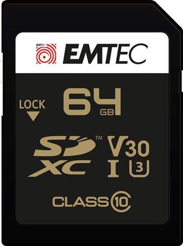 SD-kort EMTEC 64 GB SDXC Klass 10 - skrivhastighet: 85 mb/s - läshastighet 90 mb/s