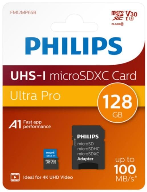 Philips Micro SDXC-kort 128GB inkl. adapter - Klasse 10 - UHS-I U3