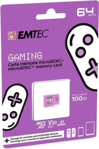 EMTEC Gaming ECMSDM64GXCU3G MicroSD-kort 64 GB skrivehastighed 95 MB/s Læsehastighed 100 MB/s lilla