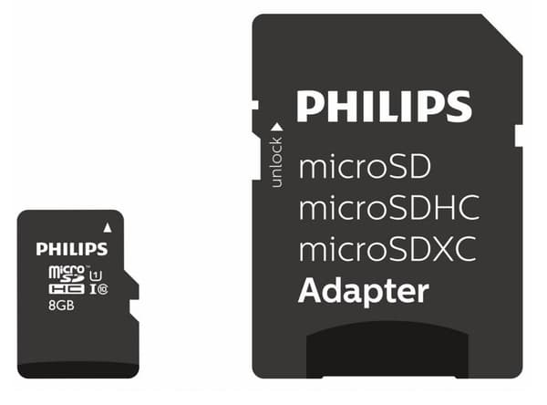 Philips Micro SDHC hukommelseskort 8GB inkl. adapter - UHS-I U1