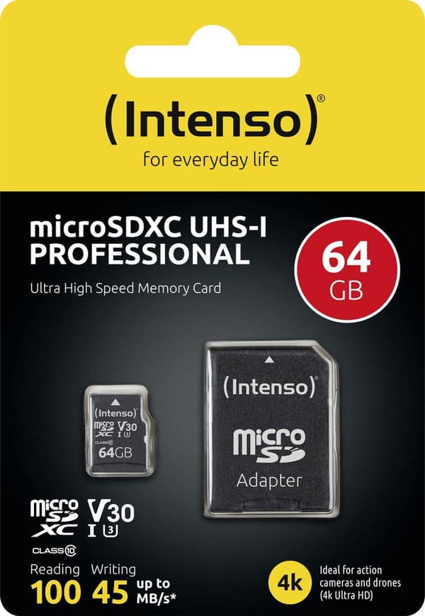 SD Micro SD-kort 64GB Intenso SD-HC UHS-I Professional