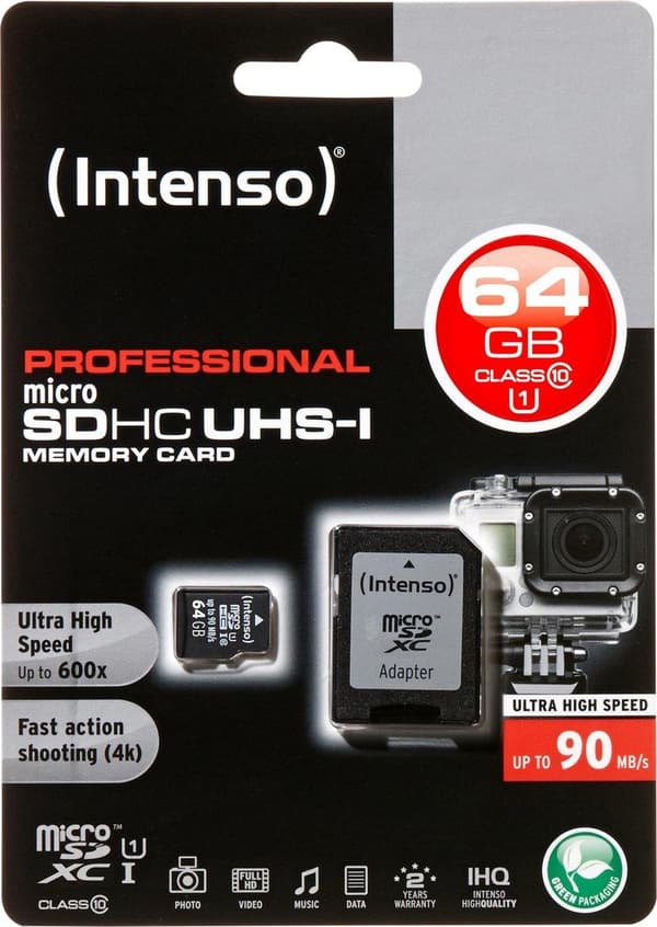 SD Micro SD-kort 64GB Intenso SD-HC UHS-I Professional