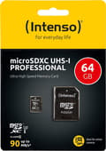 Miniatyrbillede 1 af 10: SD Micro SD-kort 64GB Intenso SD-HC UHS-I Professional