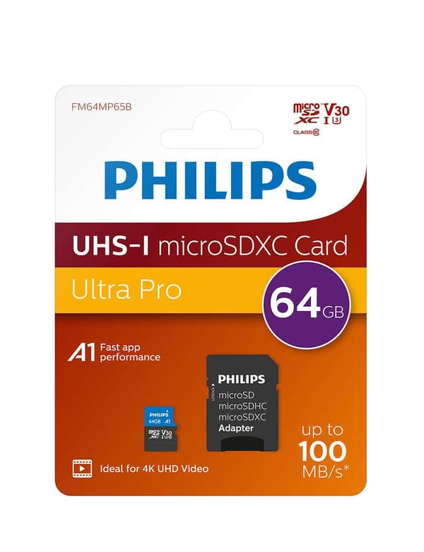 Philips Micro SDXC-kort 64GB inkl. adapter - Klasse 10 - UHS-I U3