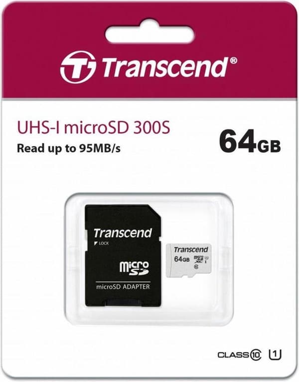 Transcend 64GB micro SD Class 10 U1 300S hukommelseskort