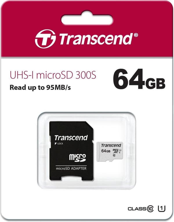 Transcend 64GB micro SD Class 10 U1 300S hukommelseskort