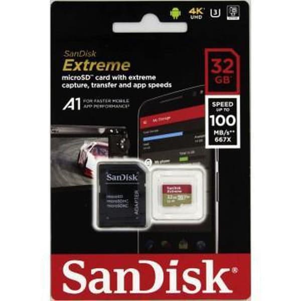 SanDisk Extreme Micro SDHC 32GB - A1 V30 U3 - med adapter