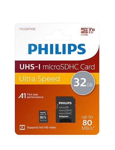 Philips FM32MP45B -. Micro SDHC-kort 32GB inkl adapter - Klass 10 - UHS-I U1