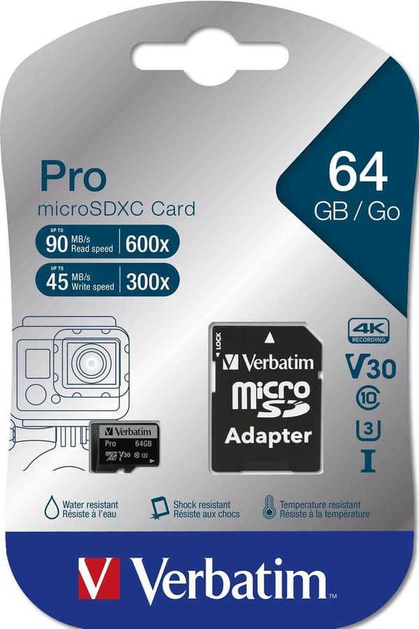 Verbatim Micro SDXC Pro 64GB Class 10 UHS-I sis. sovittimen