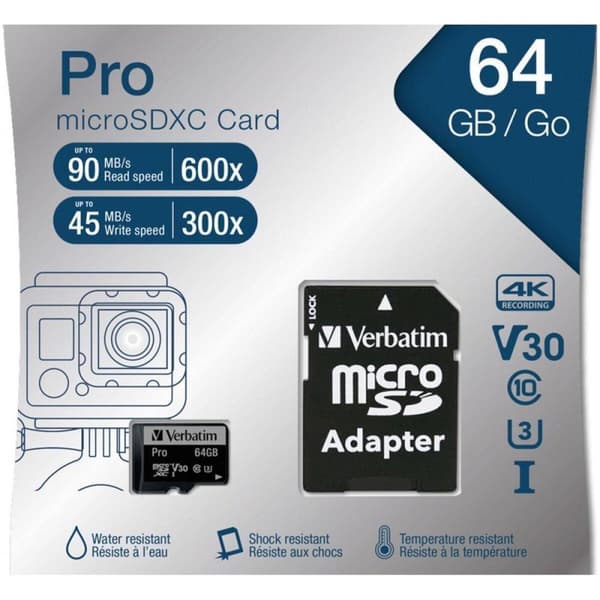 Verbatim Micro SDXC Pro 64GB Class 10 UHS-I sis. sovittimen