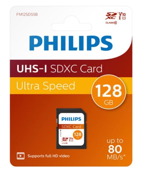 Philips SDXC-hukommelseskort 128 GB - Klasse 10 - UHS-I U1 - FM12SD55B