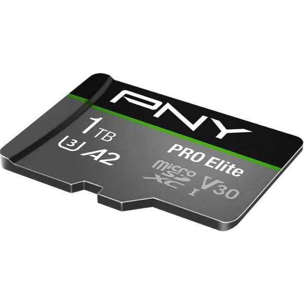 PNY PRO Elite microSDXC minneskort 1 To + SD-adapter, A2 appprestanda, Läshastighet upp till 100 Mo/s