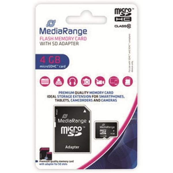Flashminneskort - MEDIARANGE - 4GB MICROSDHC - Klass 10 - Läshastighet upp till 15 MB/s