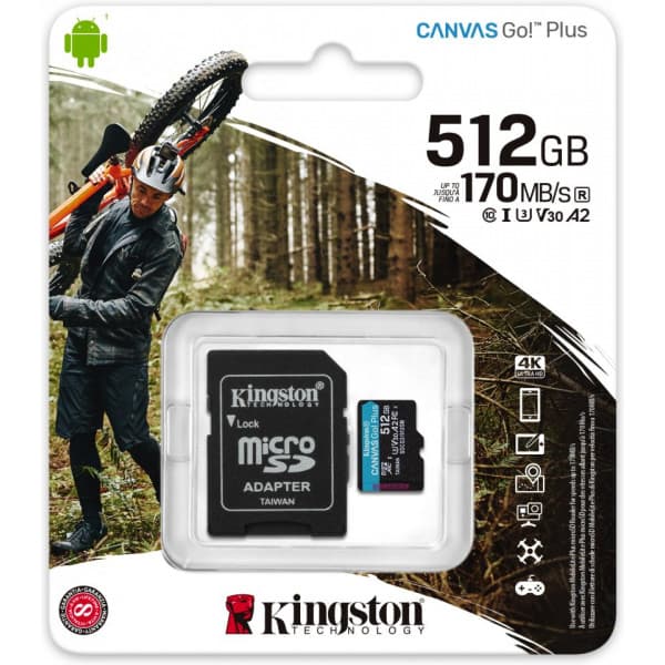Kingston 512 Gt microSD Canvas Go! Plus UHS-I Speed Class 3 (U3) -muistikortti