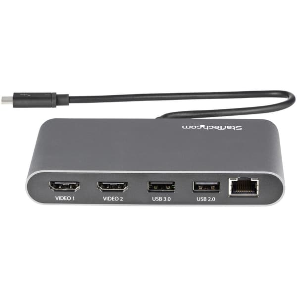 StarTech.com Thunderbolt 3 Mini Dock, Bærbar Dual Monitor Docking Station med HDMI 4K 60Hz, 2x USB-A Hub (USB 3.0/2.0), GbE, 28 cm kabel, TB3 Multipor
