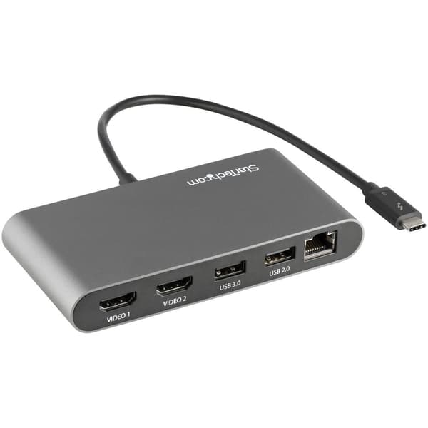 StarTech.com Thunderbolt 3 Mini Dock, Bærbar Dual Monitor Docking Station med HDMI 4K 60Hz, 2x USB-A Hub (USB 3.0/2.0), GbE, 28 cm kabel, TB3 Multipor
