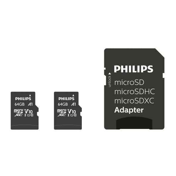 Philips MicroSDXC 2-Pack 64GB Klasse 10 UHS-I U1 inkl. Adapter (PHMSDA64GUHSIU1P2)