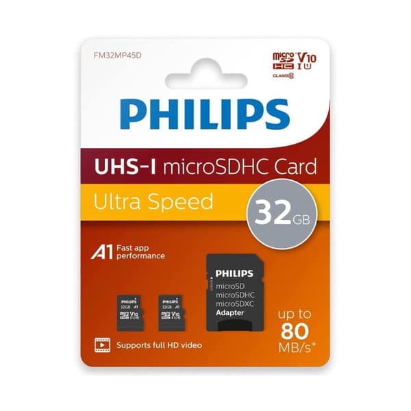 Philips MicroSDHC 2-pack 32 GB Class 10 UHS-I U1 inkl. adapter (PHMSDA32GUHSIU1P2)