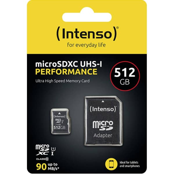 Intenso 512GB microSDXC Performance microSD-Kort 512 GB Class 10 UHS-I Vattentät