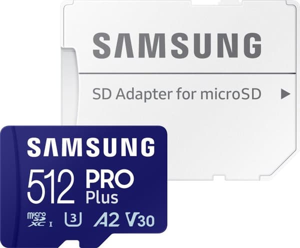 Samsung PRO Plus MB-MD512SA - Flash-hukommelseskort (microSDXC til SD-adapter inkluderet) - 512GB - A2 / Video Class V30 / UHS-I U3 - microSDXC UHS-I