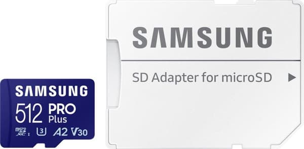 Samsung PRO Plus MB-MD512SA - Flash-minneskort (microSDXC till SD-adapter ingår) - 512GB - A2 / Video Class V30 / UHS-I U3 - microSDXC UHS-I - blå
