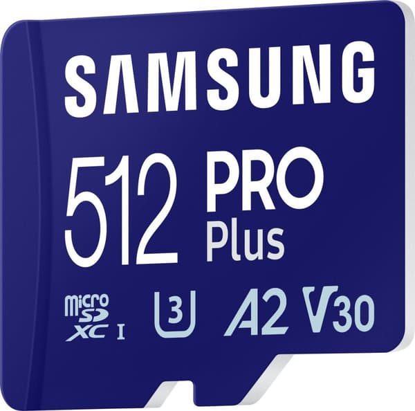 Samsung PRO Plus MB-MD512SA - Flash-hukommelseskort (microSDXC til SD-adapter inkluderet) - 512GB - A2 / Video Class V30 / UHS-I U3 - microSDXC UHS-I