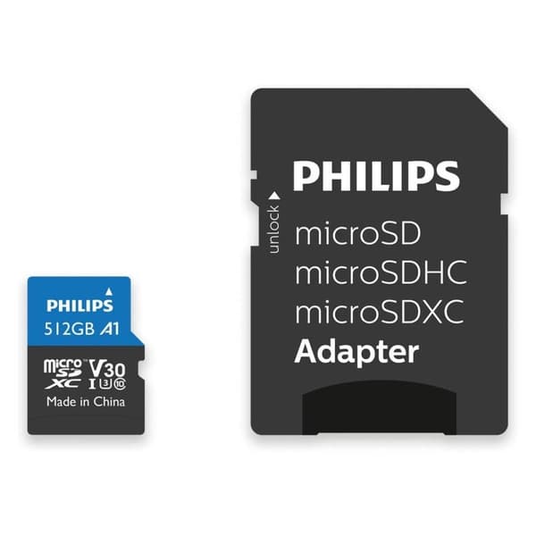 Philips MicroSDXC-kort 512GB Klass 10 UHS-I U3 inkl. Adapter (FM51MP65B/00)