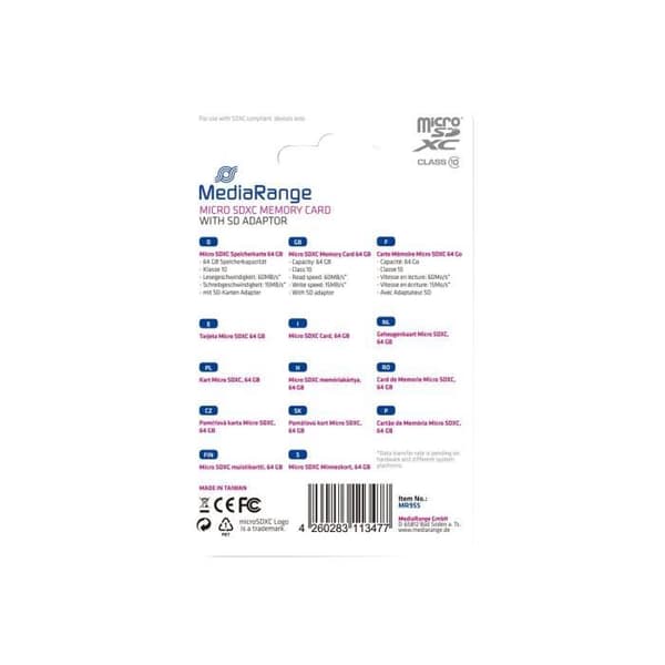 MEDIARANGE flashminneskort - 64 GB - Klass 10 - microSDXC svart