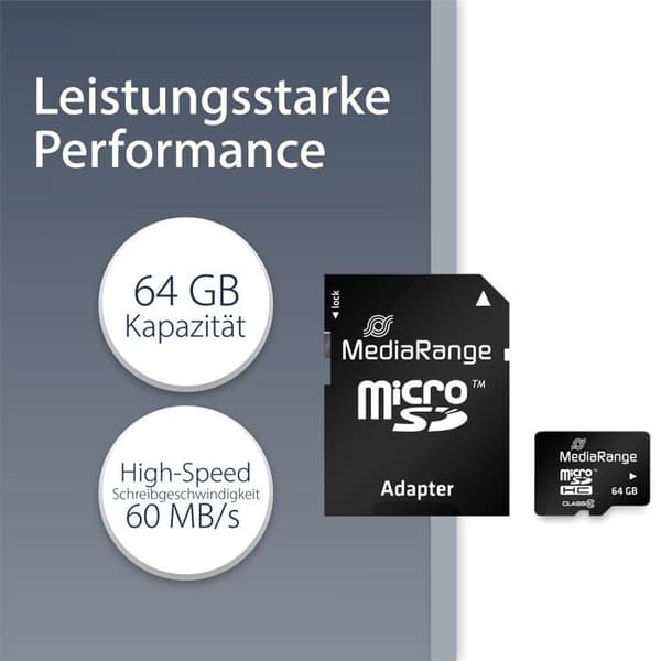 MEDIARANGE flashminneskort - 64 GB - Klass 10 - microSDXC svart