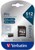 Miniatyrbild 2 av 2: Verbatim PRO U3 - Flash-minneskort (microSDXC till SD-adapter ingår) - 512 GB - A2 / UHS-I U3 / Klass 10 - microSDXC UHS-I (47046)