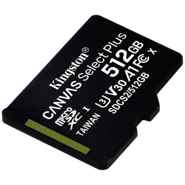 Kingston 512GB microsdxc canvas select 100R A1 C10 enskild paket utan adapter svart svart svart