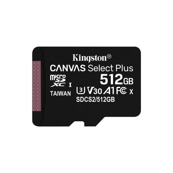 Kingston 512GB microsdxc canvas select 100R A1 C10 enskild paket utan adapter svart svart svart