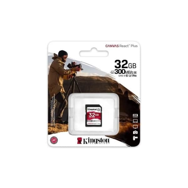 Kingston Minneskort SD 32GB Canvas React Plus 300/260 UHS-II U3 - 0740617301946