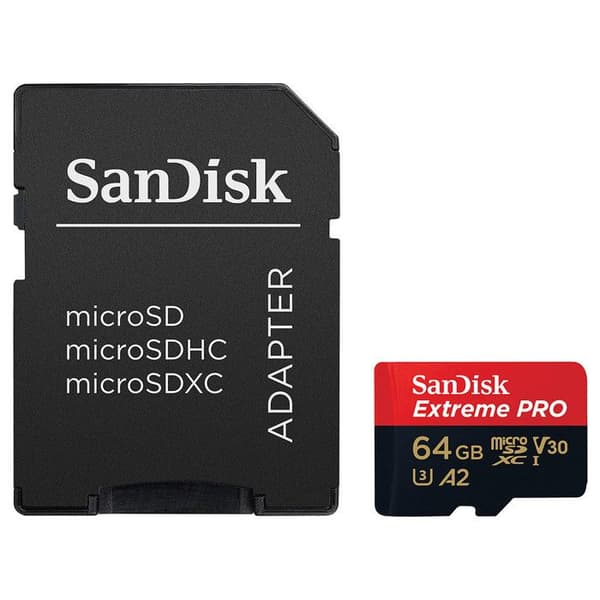 SanDisk Extreme Pro microSDXC 64GB Class 10 UHS-I U3 V30 200MB/s A2-minneskort