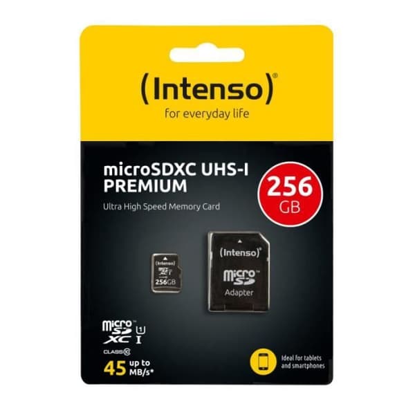 Flashminneskort - Intenso - Micro SDXC 256GB - UHS-I 80MB/s - Svart