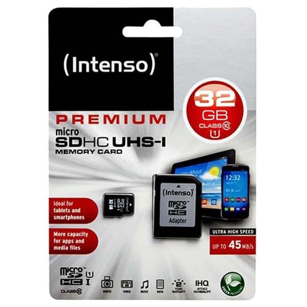 Flashminneskort - INTENSO - 32GB microSDHC - Läshastighet upp till 45 MB/s - 2 års begränsad garanti