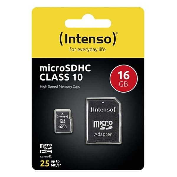 Micro SDHC-kort INTENSO 16Go Klass 10 med Adapta