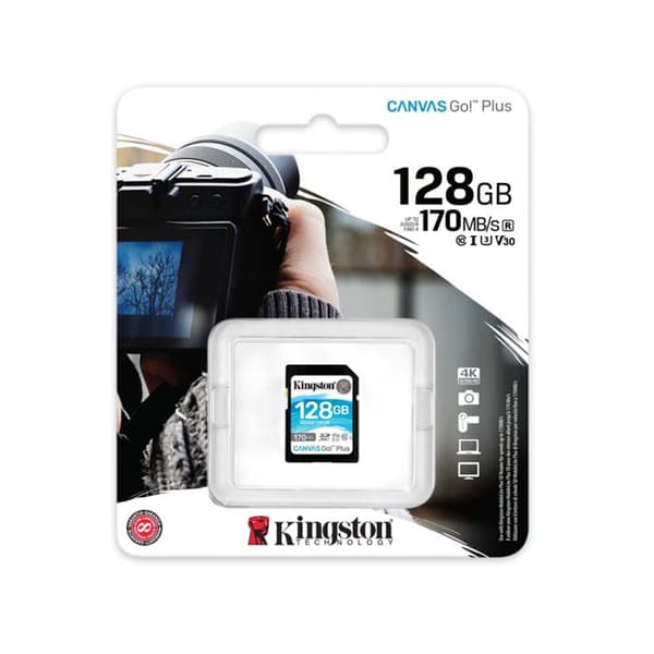 Kingston SDG3/128GB SD-kortminneskort (128GB SDXC Canvas Go Plus 170R C10 UHS-I U3 V30)