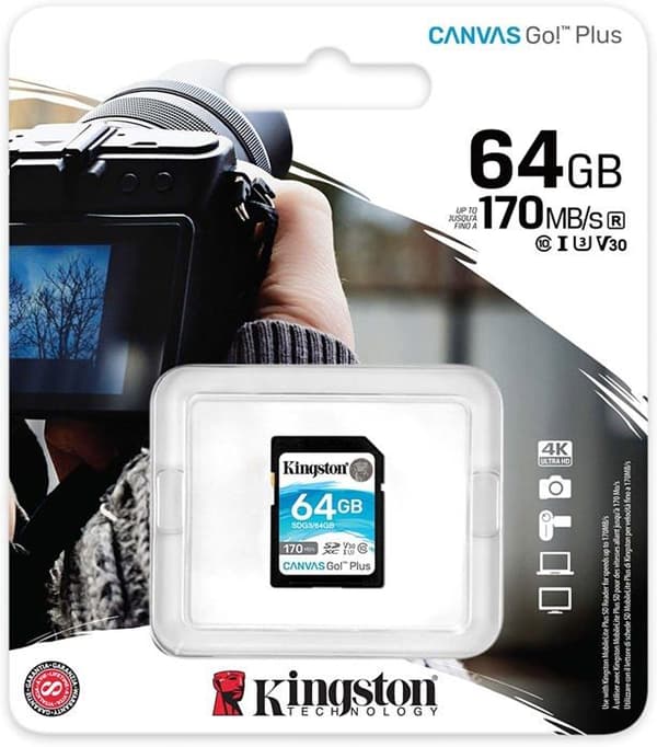 Kingston SDG3/64GB minneskort SD-kort (64GB SDXC Canvas Go Plus 170R C10 UHS-I U3 V30)