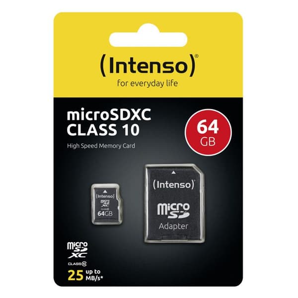 Flashminneskort - INTENSO - MicroSDHC - 64 GB - Läshastighet 20 MB/s - Skrivhastighet 12 MB/s