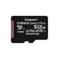 Miniatyrbild 1 av 3: Kingston 512GB microsdxc canvas select 100R A1 C10 enskild paket utan adapter svart svart svart