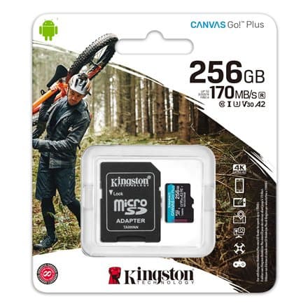 CARD MicroSD KINGSTON, 256 GB, MicroSD, clasa 10, standard UHS-I U3, "SDCG3/256GB" (timbru verde 0.03 lei)