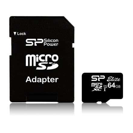 Silicon Power Elite /class 10 64GB mSD Card UHS-1 (U1) R/W: up to 85/10 MB/s, ECC function, Shock/water/x-ray-proof, w/ adapter