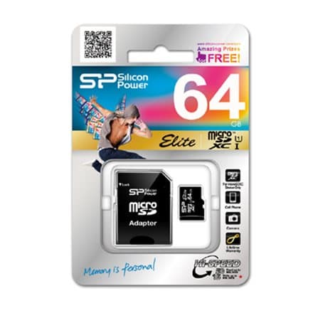 Silicon Power Elite /class 10 64GB mSD Card UHS-1 (U1) R/W: up to 85/10 MB/s, ECC function, Shock/water/x-ray-proof, w/ adapter