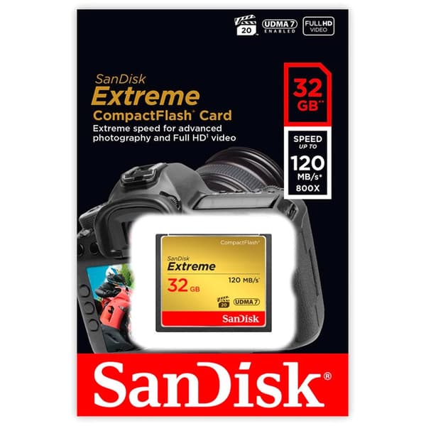 Sandisk Hukommelseskort Extreme Cf 32gb Udma7 Sdcfxsb-032g-g46 Sort,Gylden