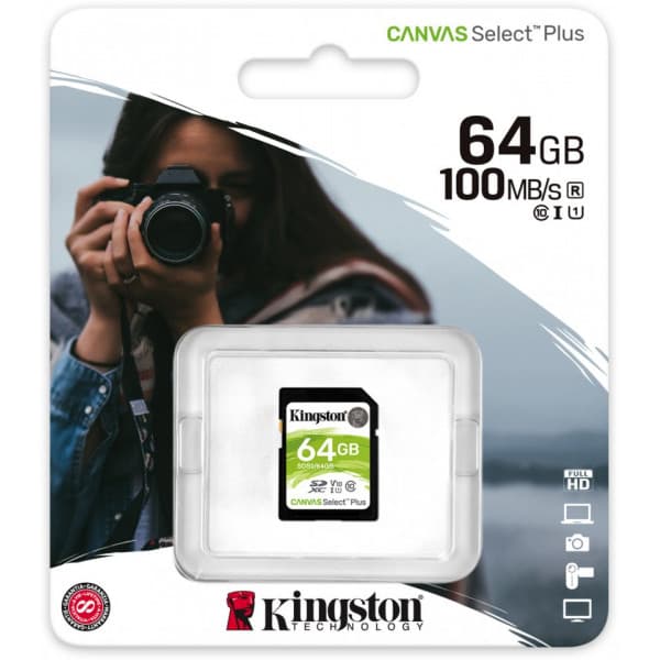 Kingston 64 Gt SD Canvas Select Plus UHS-I Speed Class 1 (U1) -minneskort